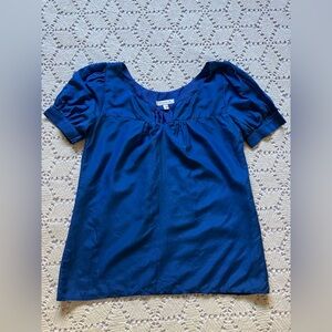 Liquid Barney’s New York striking blue puff sleeve top, sz 4